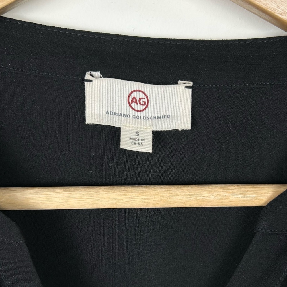 AG Adriano Goldschmied 100% Silk Split Neckline Sheer Blouse, Black, Size Small - Picture 4 of 13